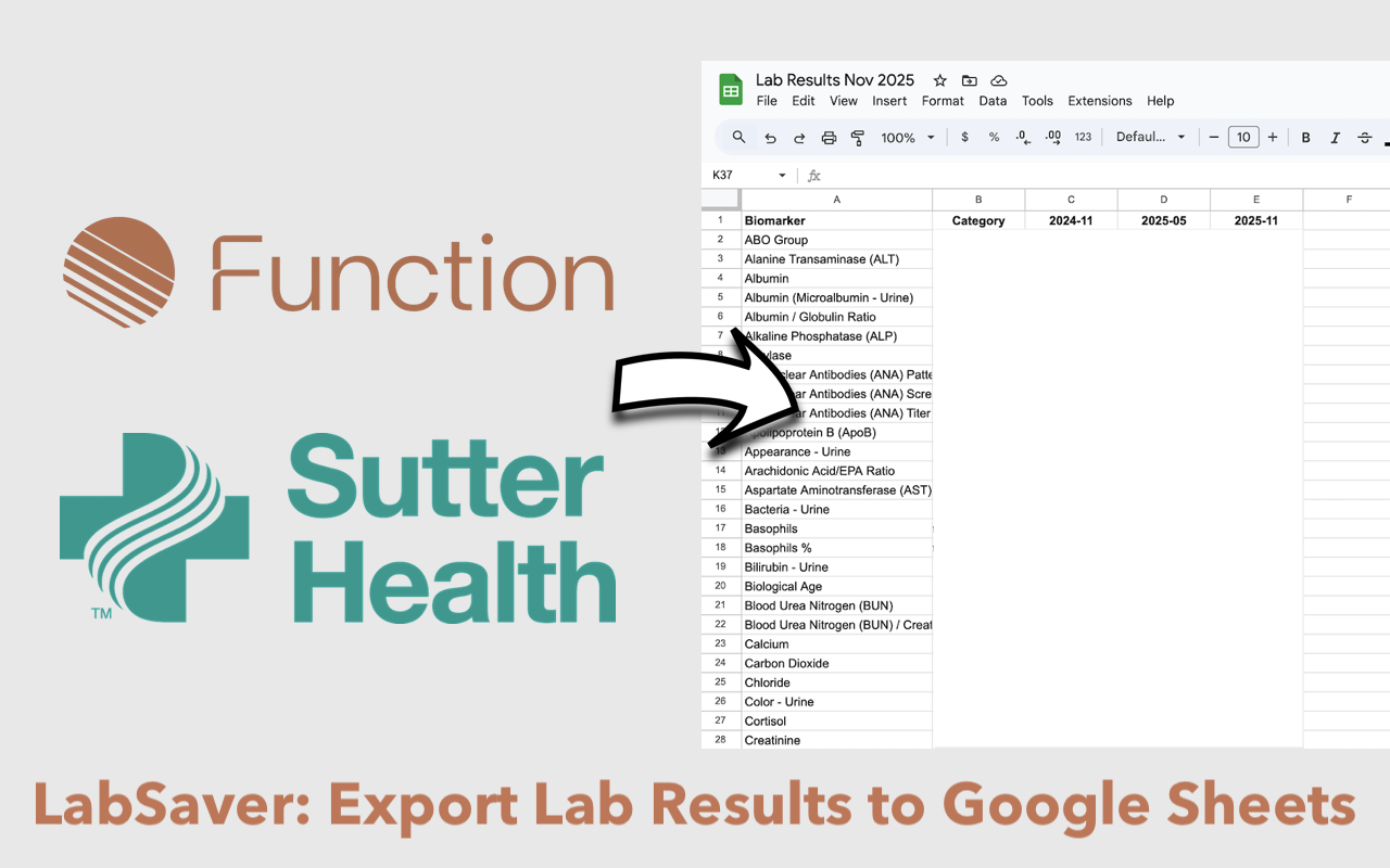 LabSaver Overview - Export from Function Health and Sutter Health to Google Sheets